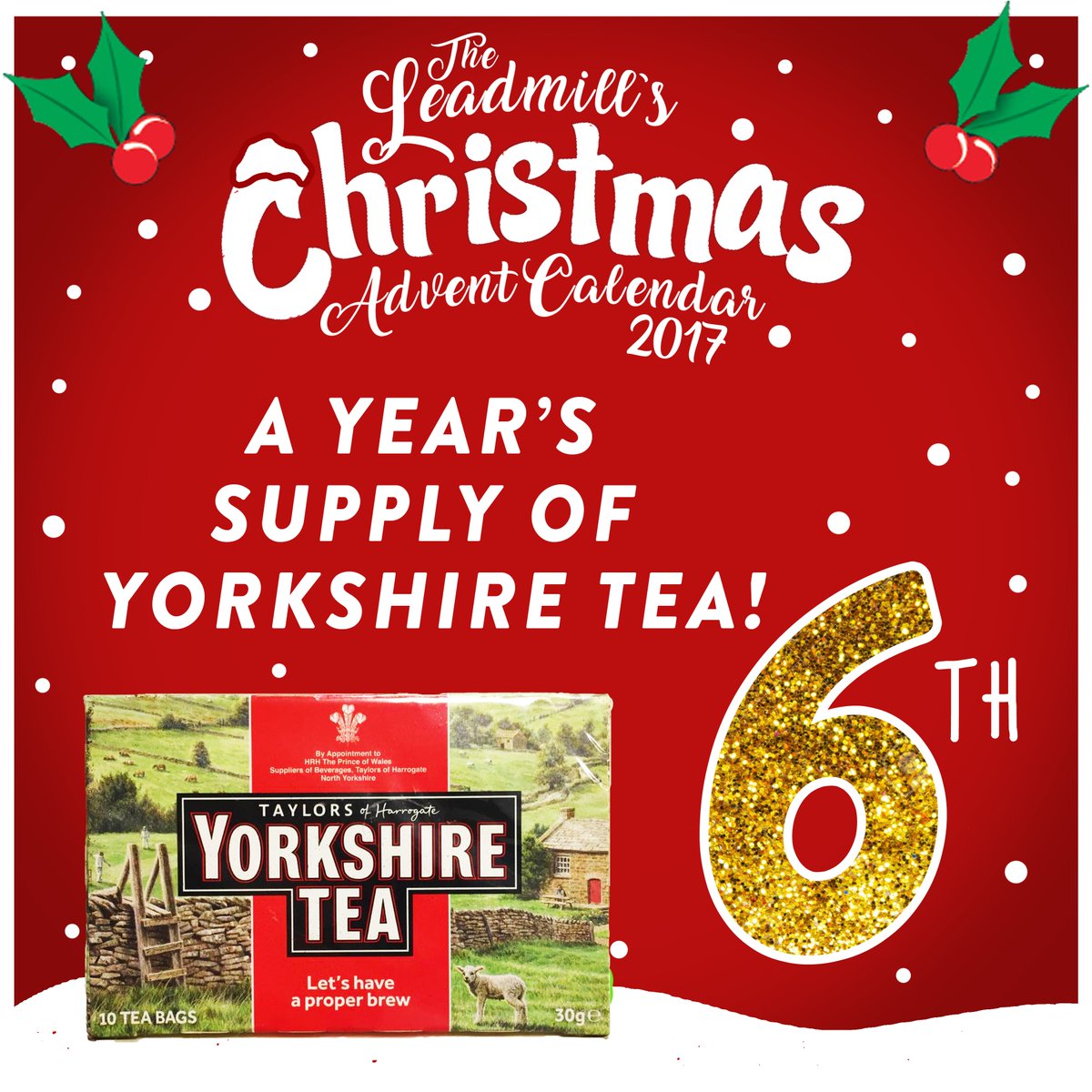 Leadmill's tweet image. Day 6 of The Leadmill Advent calendar! A year's supply of Yorkshire Tea!! RT and follow to be in with a chance of winning! Winner announced tomorrow morning!