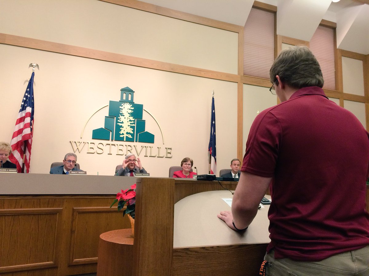 PresidentBeard's tweet photo. We. Are. Warriors. Incredible turnout at tonight’s City Council meeting to discuss @HoffMiniHoops. Dialogue, behavior &amp; respect for democratic process showed @WNHS_Warriors have true class. Couldn’t be more proud. #WeAreWarriors @KathyCocuzzi @tellwesterville @WCSOH @MrLingrell https://t.co/bAkFjhJ9w9