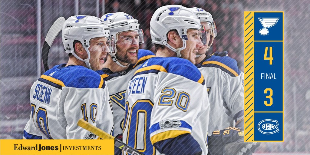 BLUES WIN!! Schenn's hat trick helps lead the #stlblues to a win in Montreal. #AllTogetherNowSTL https://t.co/uRpLSoRNNo