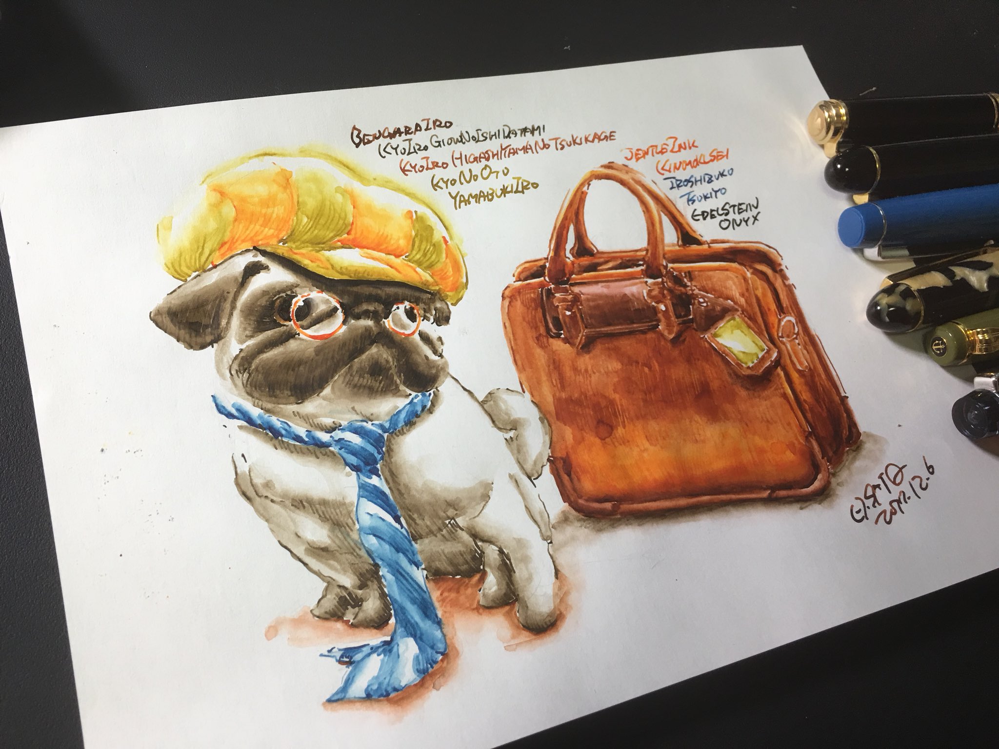 サトウヒロシ 絵本 墓の中にはなにもない 発売中 出来た 鞄はなかなか良い色が出ました テーマ パグ これから出勤 紙 グラフィーロ 道具 万年筆と水筆 万年筆イラスト部 T Co Loxwsweryi Twitter