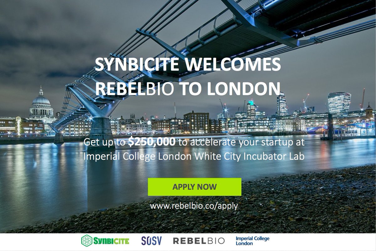 spchambers007's tweet image. .@SynbiCITE welcomes @RebelBio to @ICLThinkSpace iHUB. Get up to $250K to accelerate your life-science #startup Apply rebelbio.co/apply