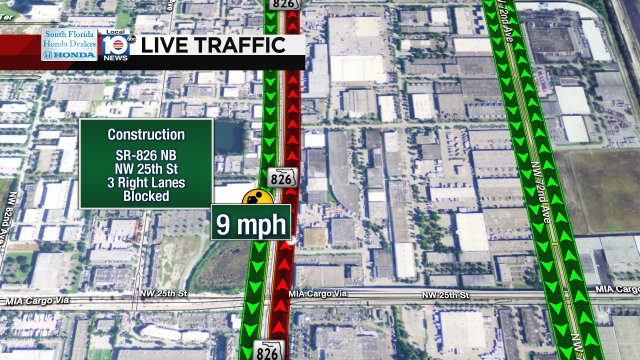 Construction causing HEAVY delays on SR-826 NB around NW 25th St #traffic https://t.co/hSYF8VJNsW