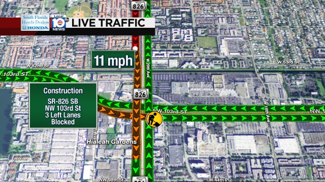 Construction slowing you down this morning on SR-826 SB approaching NW 103rd St #traffic https://t.co/RSqa0yeUwG