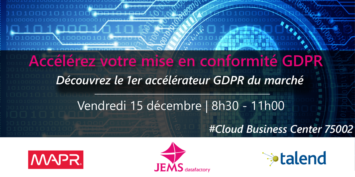 [EVENT] Plus que quelques mois avant la réglementation #GDPR, il est temps de passer à la pratique - Accélérez votre mise en conformité GDPR ! 
Inscrivez-vous maintenant : bit.ly/2BJ9rw3 !
#réglementation #datalake #datacentric #gouvernance #conformité #vision360 #DPO