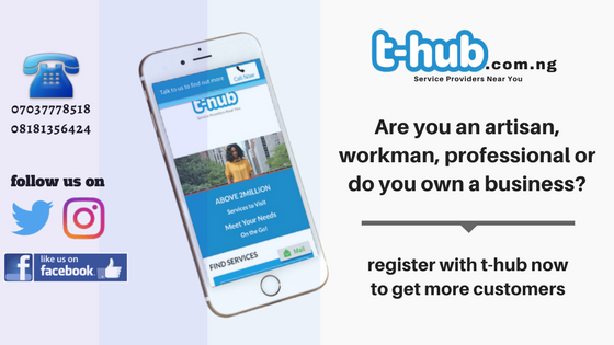 TransactionHub's tweet image. Are you an artisan, workman, professional or do you own a business?
Register with t-hub.com.ng to get more customers now!

#WednesdayWisdom #businessopportunity #ANewDawn #SME #PMBInKano