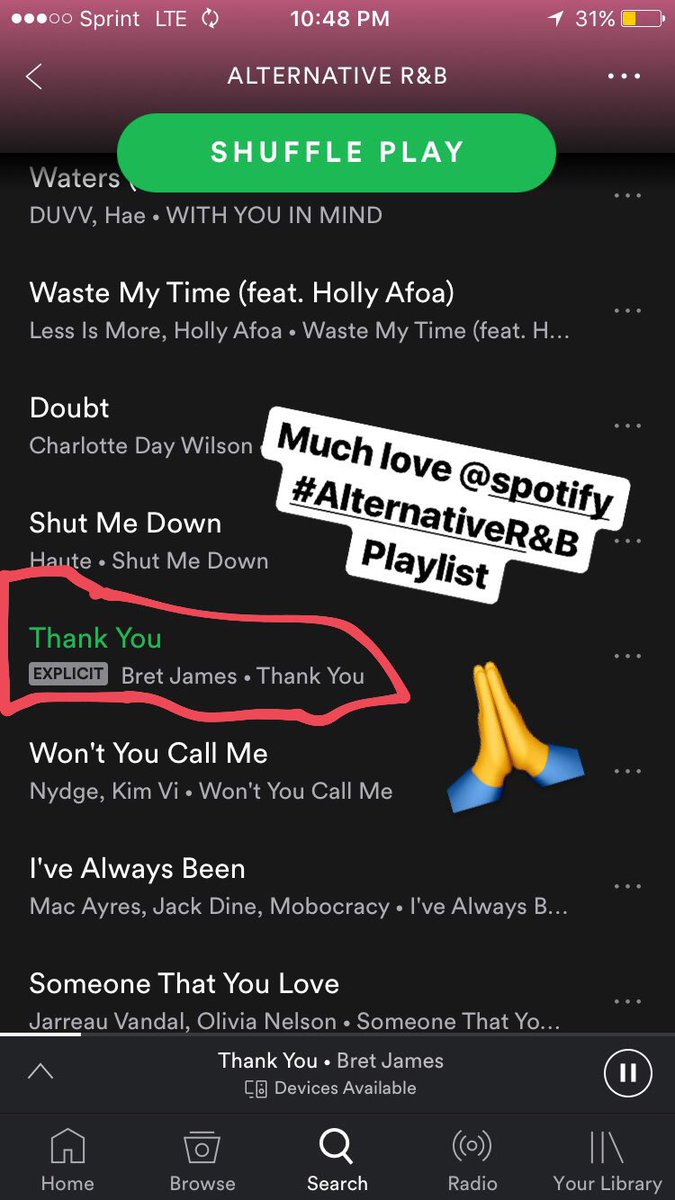 Thank You <a href="/Spotify/">Spotify</a> for adding 'Thank You' to your #AlternativeR&amp;B #Playlist 🙏🙏