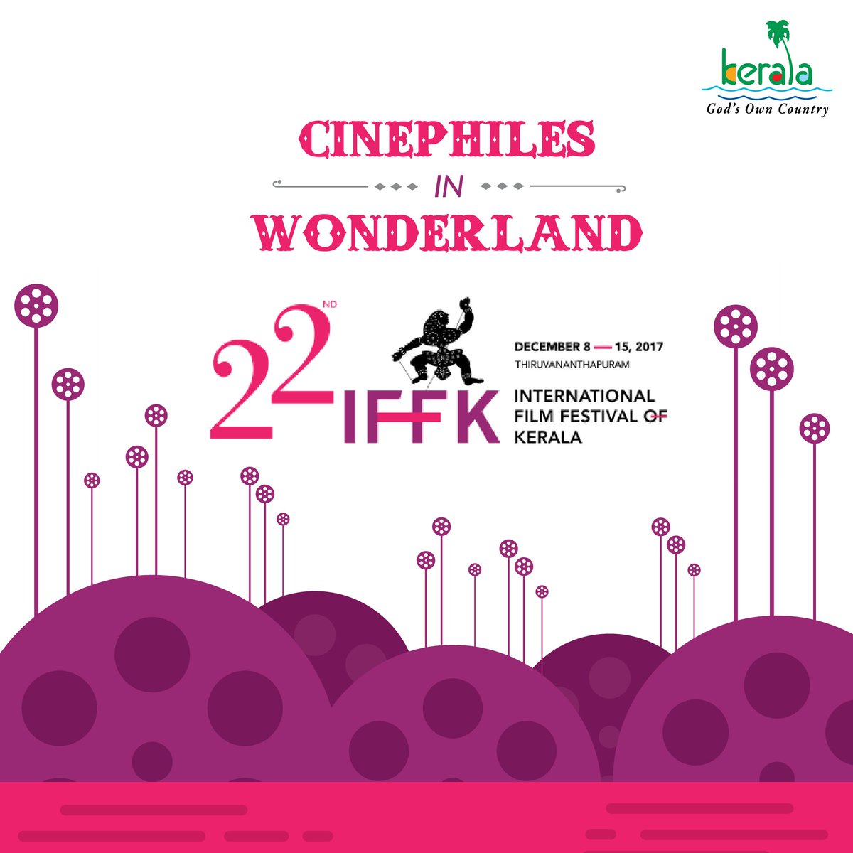 KeralaTourism's tweet photo. Come December and #Thiruvananthapuram transforms itself into a magical land for the movie buffs. Over 150 movies from 65 countries would be screened as part of the International Film Festival of Kerala starting December 8. @IFFKerala #IFFK https://t.co/hy5czb79xb