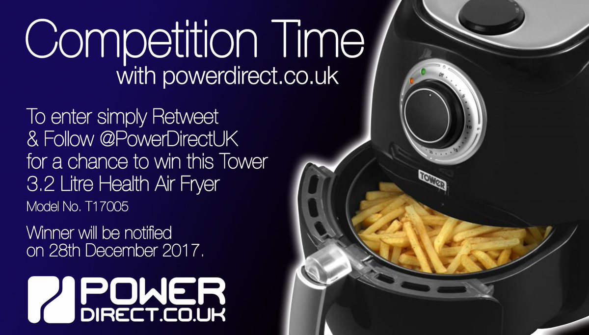 PowerDirectUK's tweet photo. #WinItWednesday! Enter our NEW #Free #Competition #Giveaway for a Chance to #Win a Tower 3.2 Litre Health Air Fryer worth £130. Simply #RT &amp; #Follow @PowerDirectUK https://t.co/iTFOcD6yy5