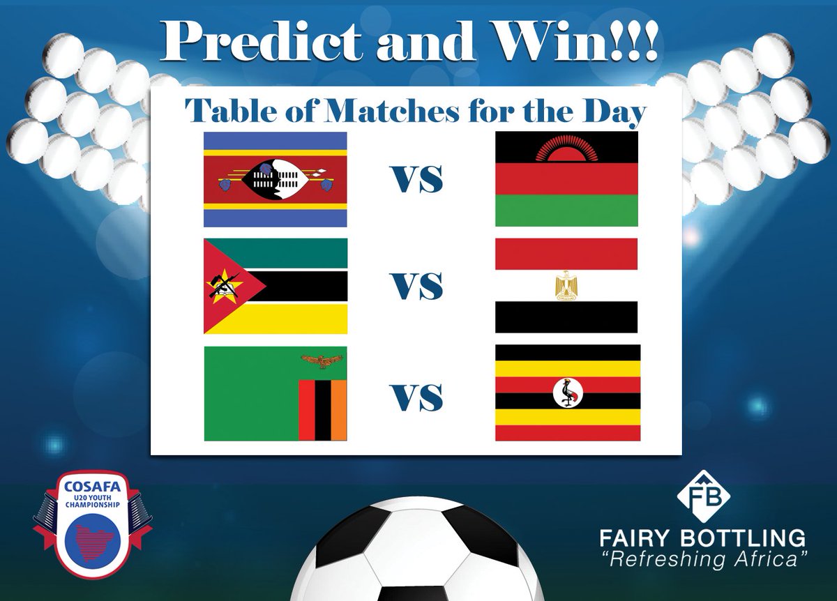 FairyBottlingZm's tweet photo. Stand a chance to Win VIP and Standard Tickets for the 2017 Mopani Copper Mines Cosafa U-20 Championship. All you have to do is predict the scores of today's games. Winners will be announced today at 17:00 hrs #COSAFA #COSAFA2017 #FairyBottling #RefreshingAfrica https://t.co/lgjtE03WYp