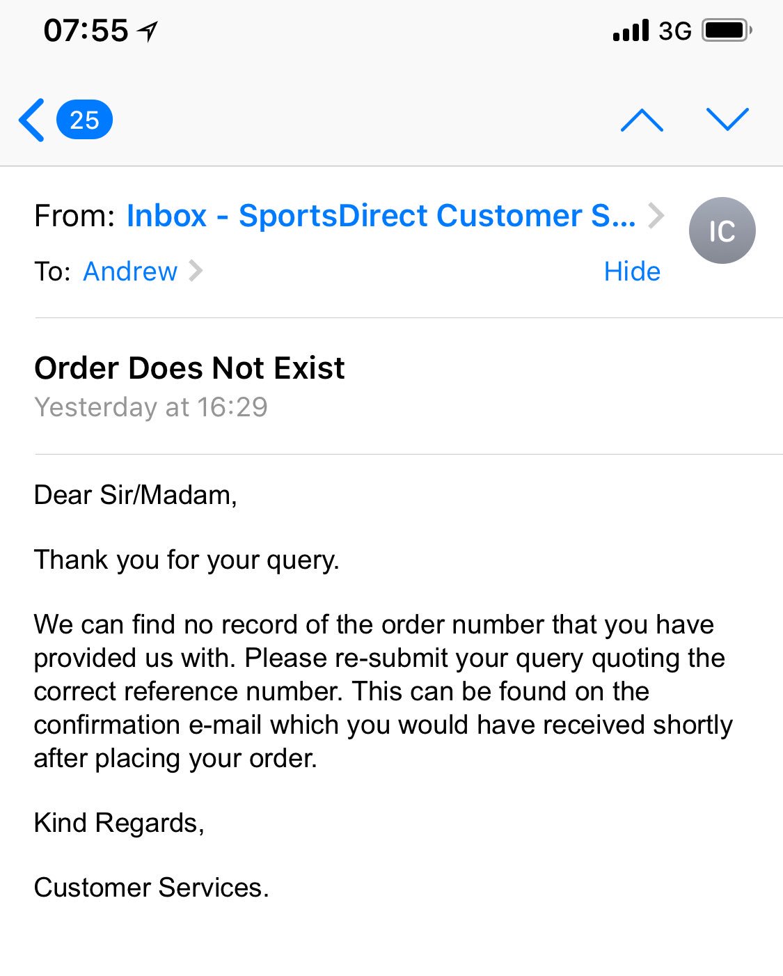 Andrew Orphanou on X: Received this email response saying that I have an  invalid order number, when my email to sports direct says that I do t have  an email confirmation with