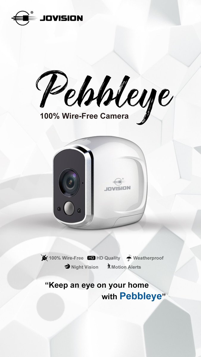 Pebbleye
100% Wire-Free Camera
◆ 1.0 Mega Pixels ◆ 100% Wire-Free ◆ HD Quality ◆ Weatherproof ◆ Night Vision ◆ Motion Alerts, Email Alert, Push Notification ◆ Free Cloud Storage ◆ Battery Powered ◆ Easy Setup
#pebbleye #jovision #wirefree #home_security #surveillance