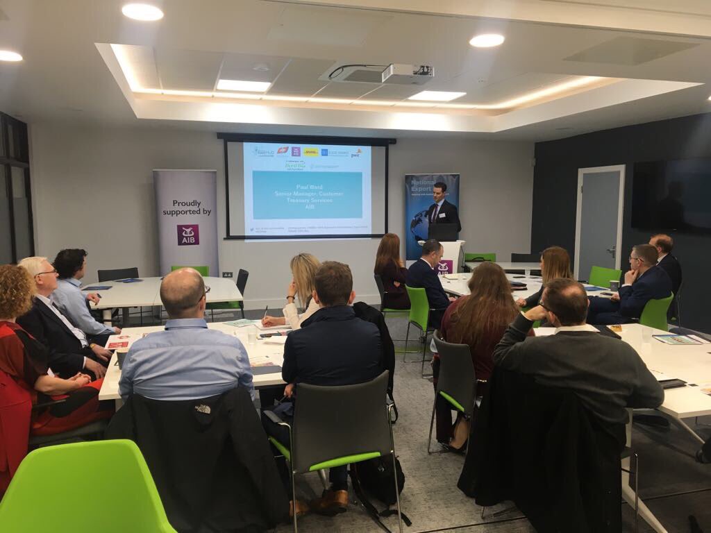 IrishExporters's tweet photo. Paul Ward speaks on currency risks at #IEAHub @AIBBiz @PwCIreland @DHLExpressIre @eulerhermes @dfairl @bordbia #abpfoodgroup https://t.co/hcnIRBewDC