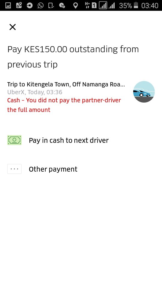 KalyaBill's tweet photo. @uber_kenya  rides are a sham. Driver accepts request, arrives at pick up point then cancels the trip. I am billed 150 bob  fraudulently! https://t.co/6gYpPQ0mnn