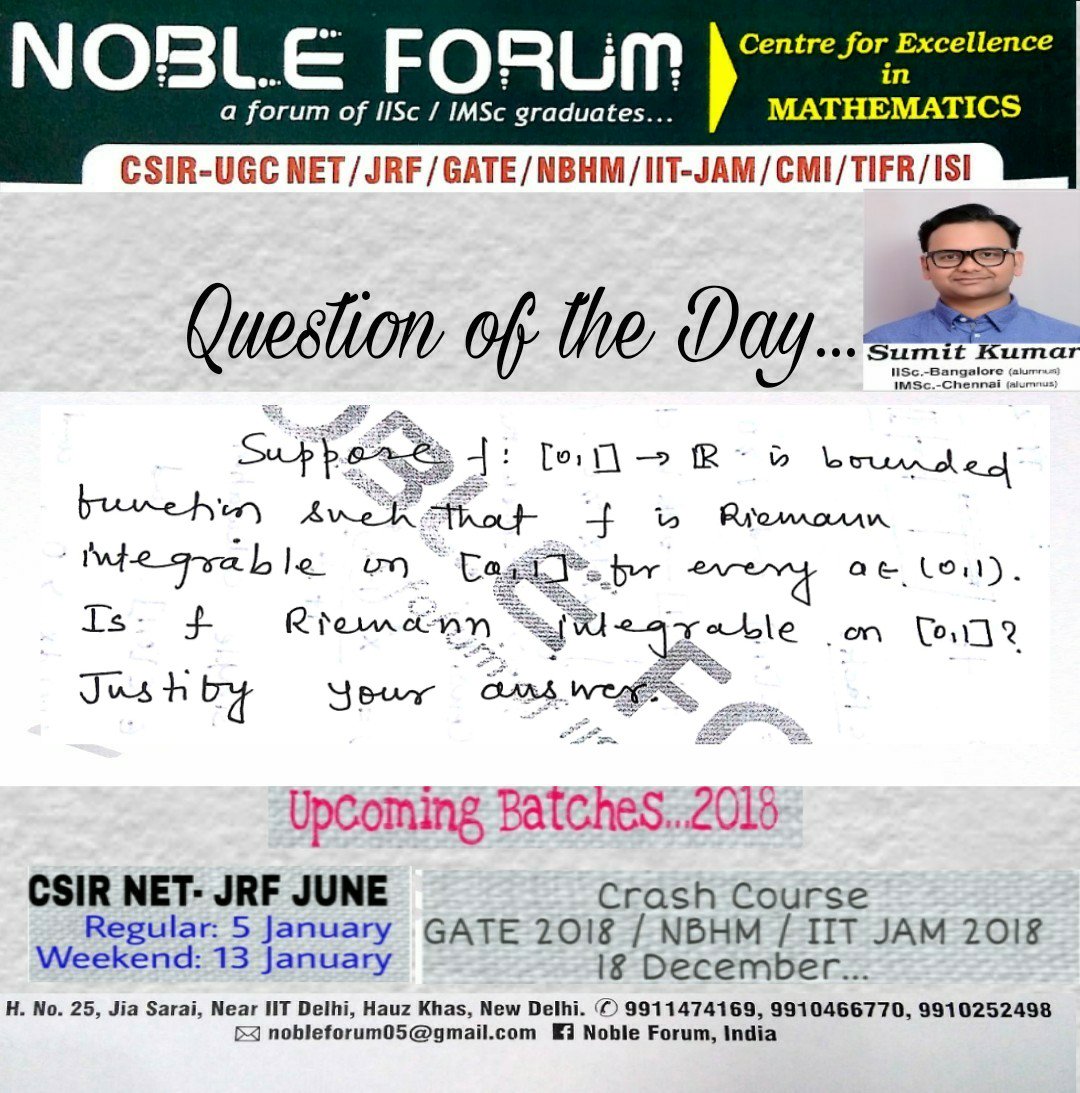 Sumit_Kumar_ma's tweet photo. Reimann integration...Question of the Day... It's about Reimann Integrability...

https://t.co/zP77N8whCE https://t.co/aCCkIWAXoE