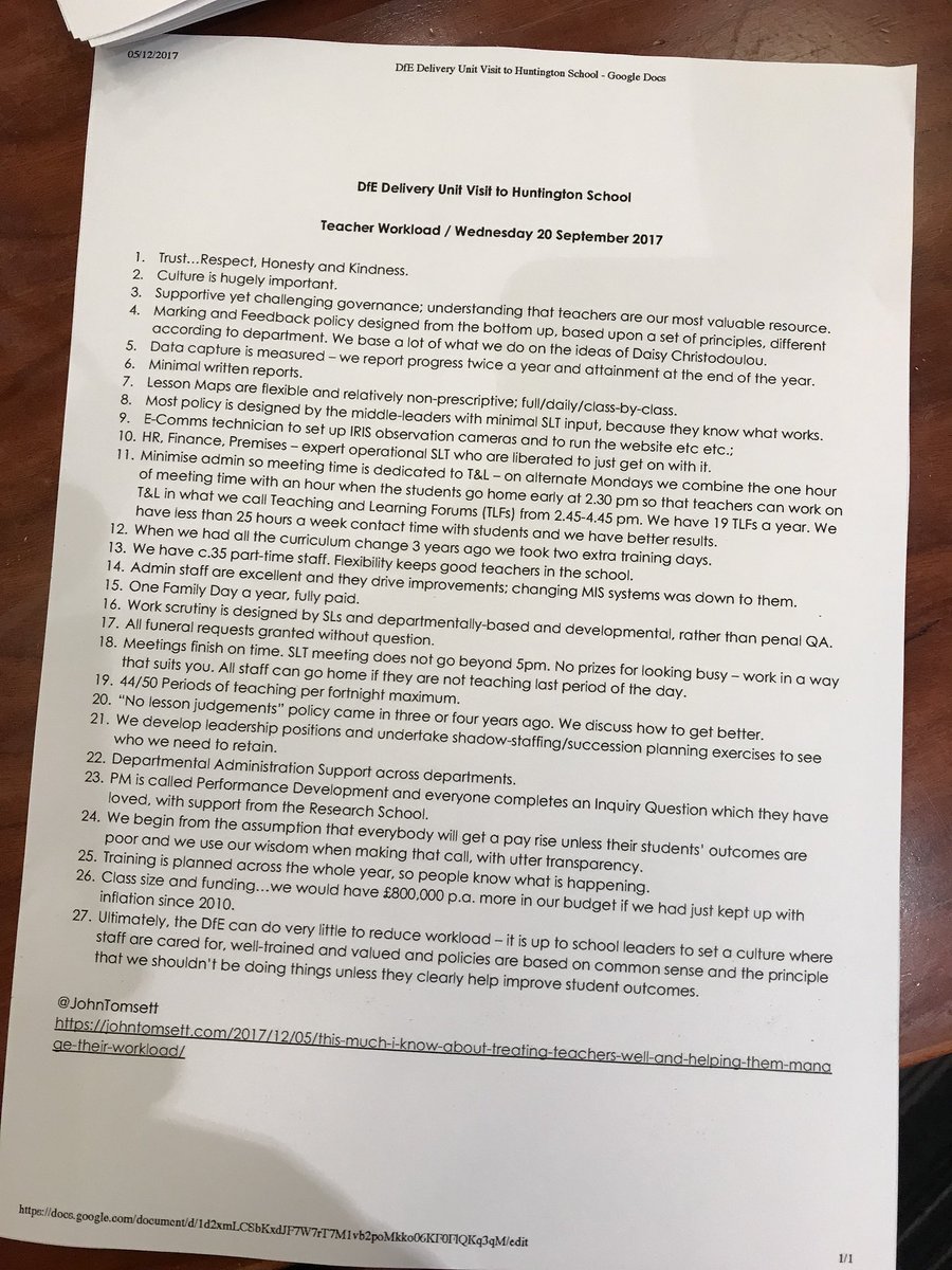 TeacherToolkit's tweet image. Strategies to reduce teacher workload (with a new excerpt from @johntomsett’s school) #WorkloadSolutions #SLTchat