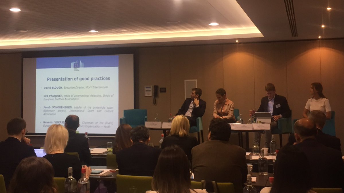 EuSport's tweet photo. How does #SportDiplomacy work in practice? Projects using #sport in humanitarian aid and development, creating links between youth, grassroots sport &amp; #SportDiplomacy are being presented with @UEFA @ISCA_tweet @EngsoYouth and @pl4y https://t.co/Eq3pgq6C83
