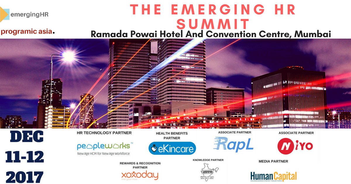 Calling All #HR Professionals in #Mumbai ! #TheEmergingHR2017 by @ProgramicAsia on 11-12-17!
#HRTech #HRAnalytics #SocialHR #Automation #FlexibleWorkHours #EmployeeExperience #HumanCapital 
Registrations : lnkd.in/dQNhhEJ