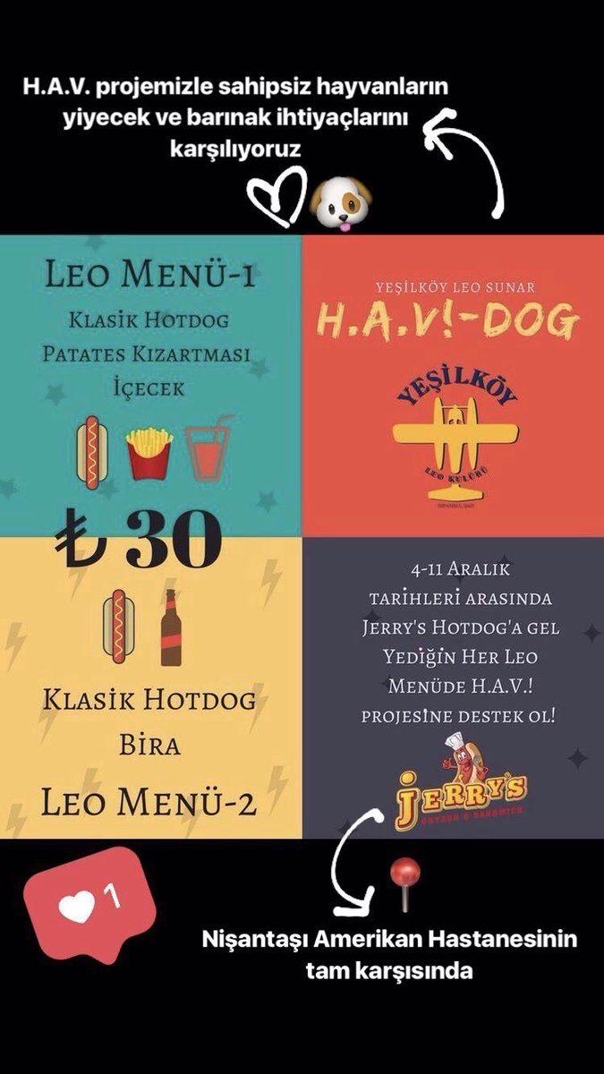 Ne kadar menü satılırsa o kadar çok sahipsiz küçük dostlarımıza yardımcı olabiliriz, projemize desteğinizi bekliyoruz🦁
