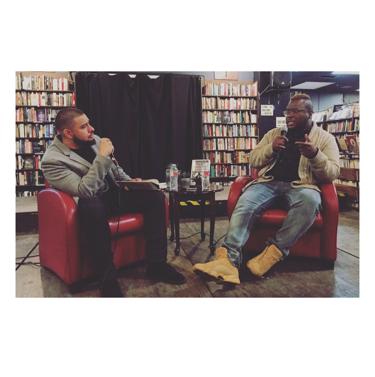 AndresWrites's tweet photo. KICKING REALITY | I had a great time moderating this conversation w/ @GerrickKennedy. Thanks to everyone who attended last night's event! 

New book #ParentalDiscretionIsAdvised is out now. Honored that some of my photos are in it.

This 📸 of Gerrick &amp; I comes from @villarrealy. https://t.co/au0WYxNomo