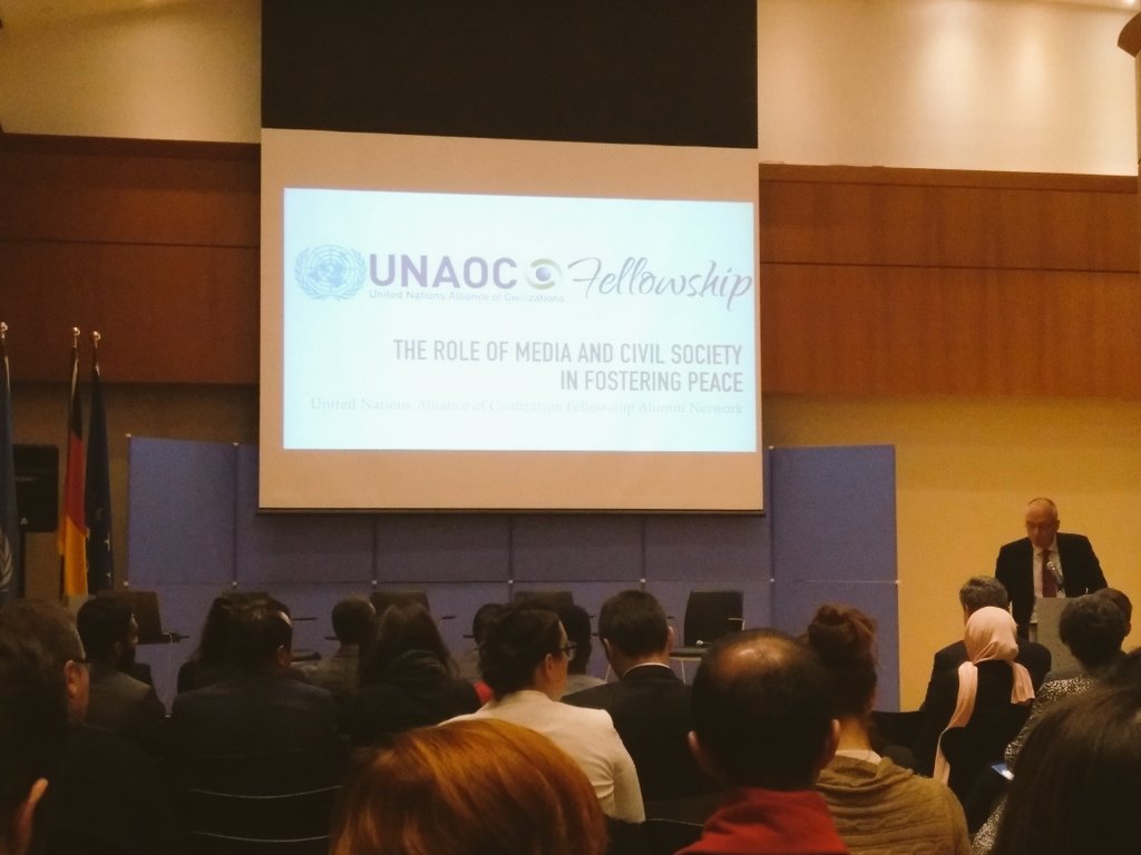 pau_petit's tweet photo. Insightful role of the media&amp;civil society in fostering #peace. "Let's continue to support #youth involvement" @UNAOC #Fellowship @UN Alliance of Civilizations Fellowship Alumni Network @GermanyUN @GermanyDiplo https://t.co/qLheYVqqyb