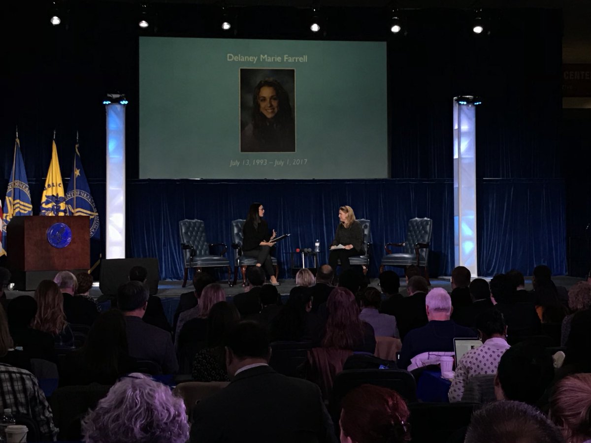 HHSCTO's tweet image. Chief Data Officer, Dr. Mona Siddiqui and Bridget Farrell honor Delaney Farrell. We’ve heard from experts today, but it is important and necesary to hear the patient perspective. #DataforOpioids