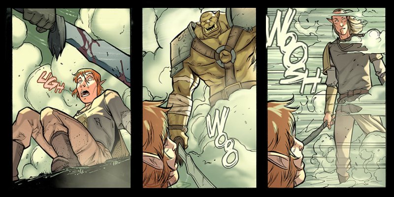 NoLandsES's tweet photo. ¿Un orco? ¿Un elfo? Pero qué magia es esta. Ilusiones que nos llevan a grandes cagadas en partidas de #rol. Viñeta de los Elfos de #Nevermeet por Mario del Pennino https://t.co/I1HRjghdPw
