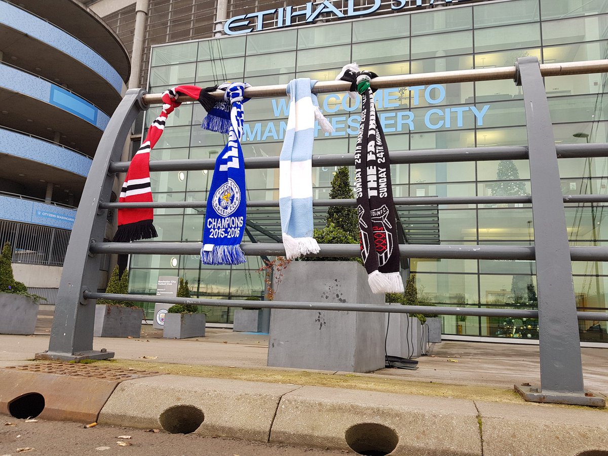 DanieI98's tweet photo. At the Etihad campus I've been told @ucfbuk are having a day about footballers that went to war. Lovely to see a #Gtfc scarf out side. https://t.co/vx3IadZamz