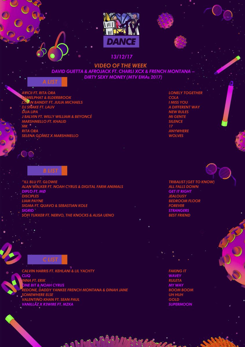 Check out our MTV Dance (Sky 354/Virgin 314) playlist with new entries from:
<a href="/diplo/">diplo</a> &amp; <a href="/MOMOMOYOUTH/">MØ ∞</a> 
<a href="/thisissigrid/">sigrid</a> 
<a href="/cliq/">CLiQ</a>
@onebitmusic &amp; <a href="/noahcyrus/">Noah Cyrus</a> 
<a href="/vanillazmusic/">Vanillaz</a> <a href="/IAMREWIRE/">R3WIRE</a> &amp; @MZKAmusic 
Listen to the full playlist here: mtv.co.uk/music/playlist… 💛