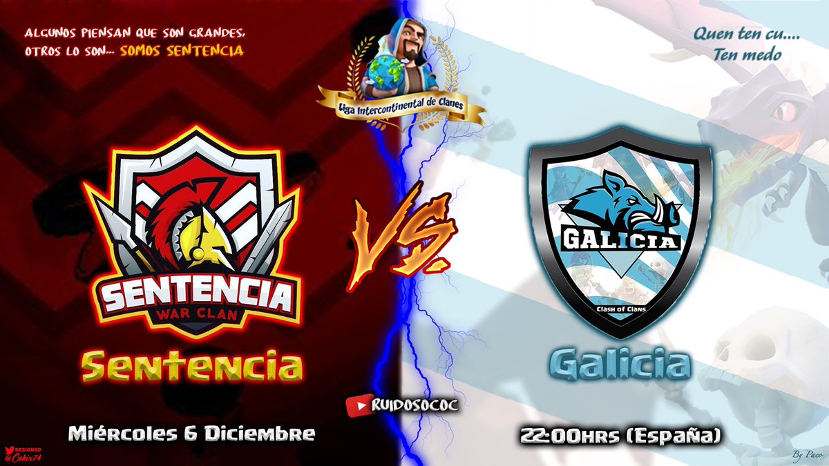 Esta noche a partir de las 22:00... en directo vía <a href="/ruidosococ/">ruidoso</a>, 5ª y decisiva jornada de la <a href="/LICCOC/">LIC</a> donde se decidirá quien pasa a la siguiente fase....

¿<a href="/SENTENCIACOC/">⚔ SENTENCIA ⚔</a>? ¿<a href="/ClanGaliciaCoC/">Clan Galicia CoC</a>? 

¿Te lo vas a perder? Que gane el menos manco!!!