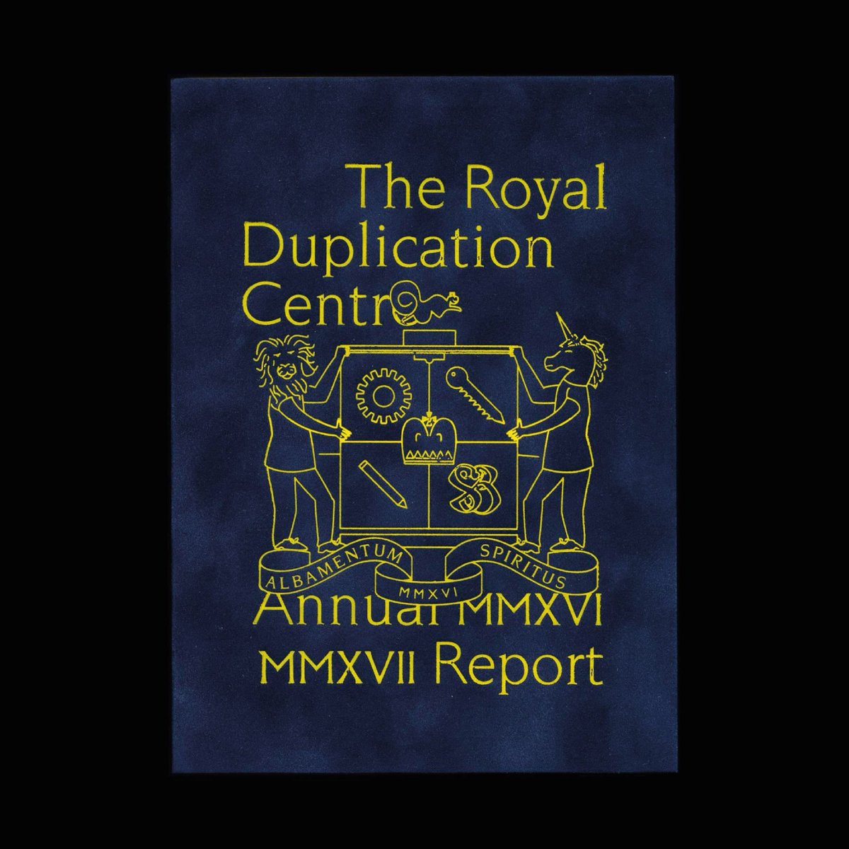 A6Books's tweet photo. Royal Duplication Centre Annual Report 2016–2017 by Studio Bergini (@KristianHBerge @Francescorsini1 ). A brick of a book that contains all of the scrap prints produced at the Royla Dupication Centre (at the RCA) in the years MMXVI &amp; MMXVII. https://t.co/UQkCq3IMDm