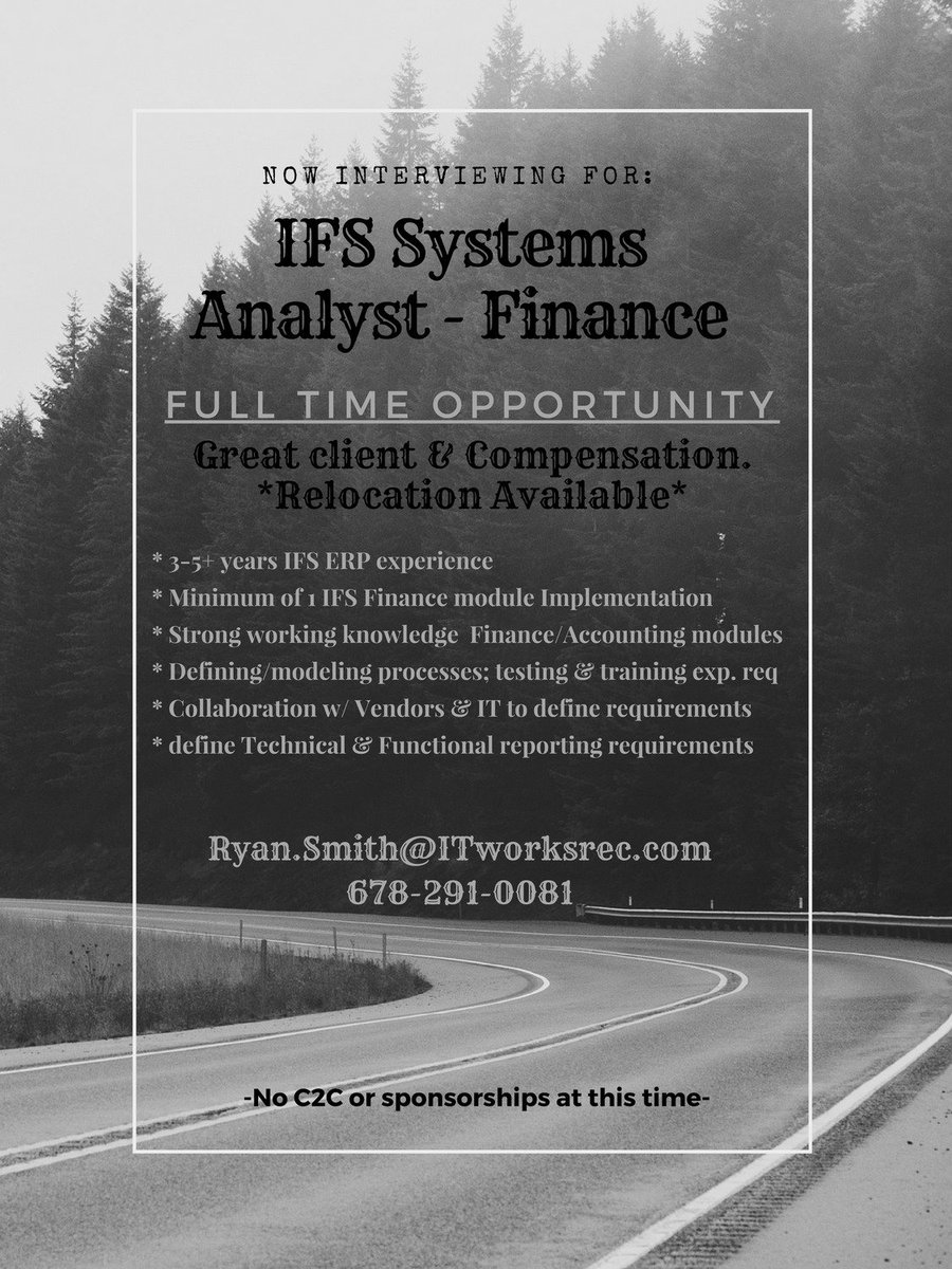 GREAT OPPORTUNITY IN #IFS

#NOWHIRING #IFS #ERP #SupplyChain #Manufacturing #analyst