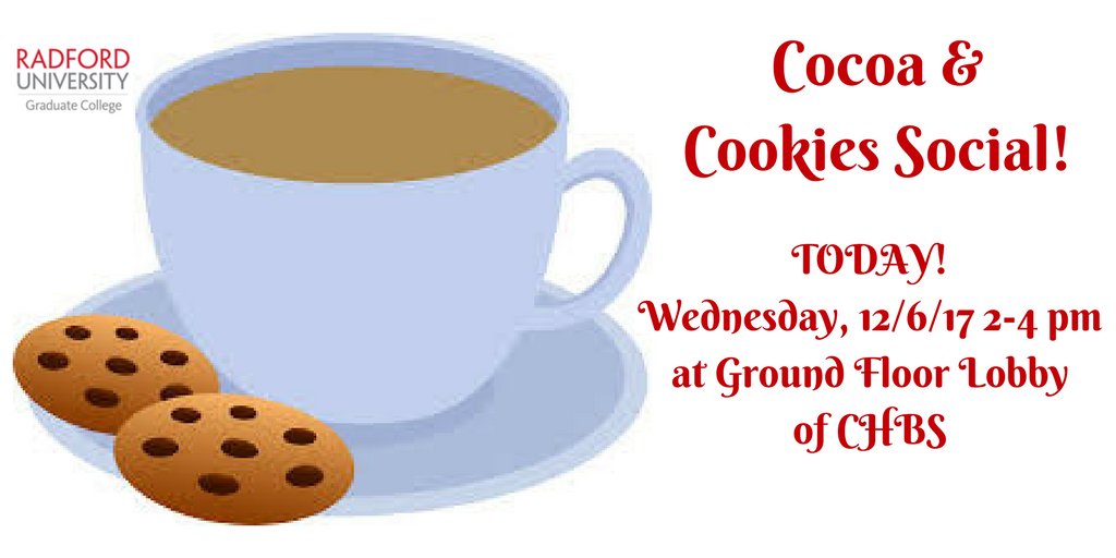 Yesterday's social was so fun, we're doing it again today. @RadfordU, the #RUGradCollege invites you to a much-needed break with some delicious treats! Come drop by.