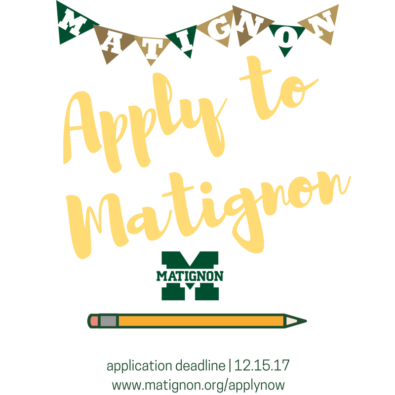 MatignonAdmiss's tweet photo. The deadline to apply to @MatignonHS is in 9 days! We'll reveal a different reason why you should apply leading up to the deadline. Today's reason: Matignon students #expectexcellence in everything they do. https://t.co/AhKQx8ct2T #applytomatignon https://t.co/rmJktGMEWS