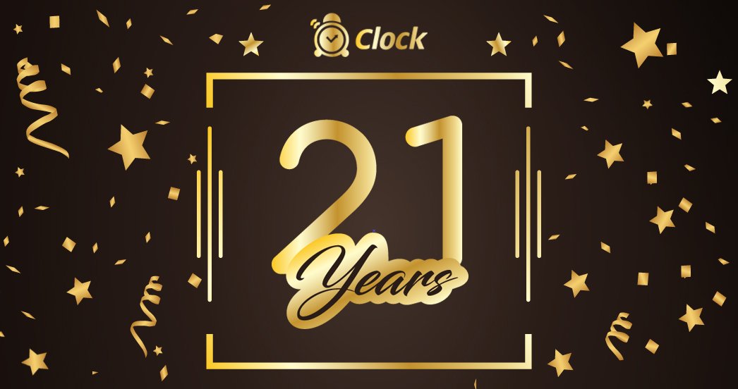 ClockSoftware's tweet image. We are celebrating! Today is our birthday! 21 years of unwavering commitment to excellence powered by our passion to create seamless automation of all hotel operations. We are very grateful to all our customers for trusting us through all these years. #ClockSoftware #ClockPMS