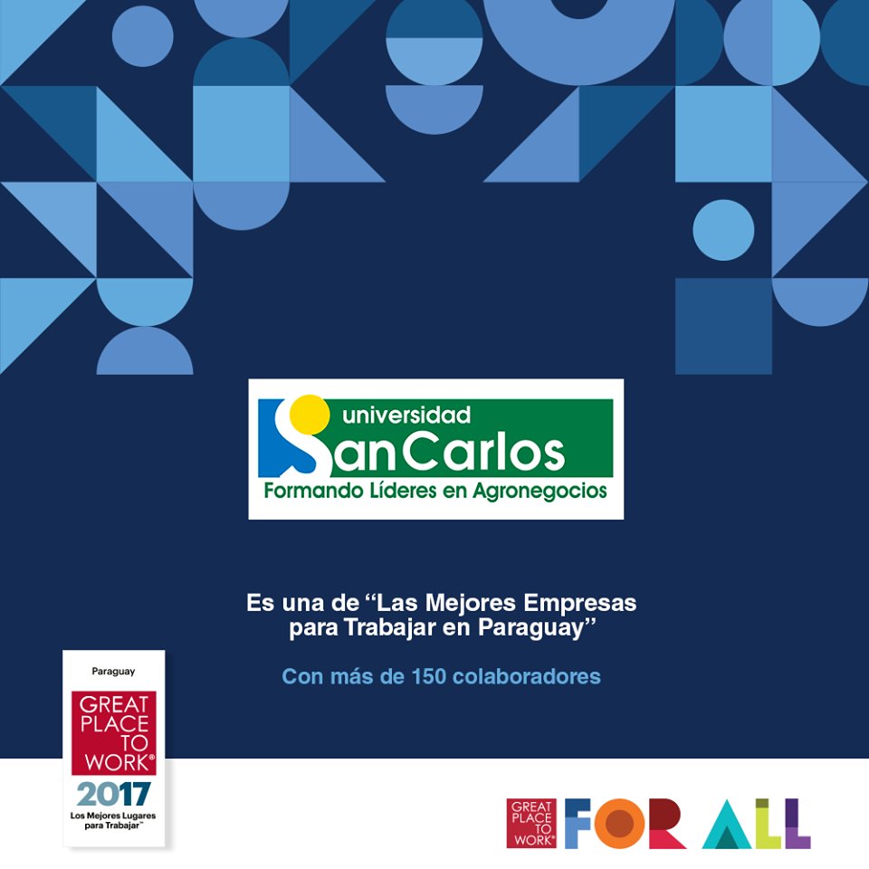 UniSanCarlospy's tweet photo. Agradecemos a todo el equipo de la #USCpy que nos permiten estar entre las mejores empresas para trabajar, del País. @GPTW_Paraguay
#CultiváLoMejorDeVos #LosMejoresPY. https://t.co/ywlp3N1C4r