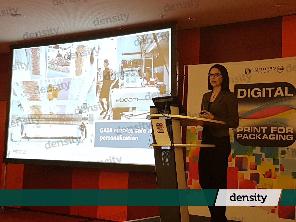 industrialdots's tweet photo. "At @CometAGebeam we want to make food packaging safe" - summarizes Elsa Callini at #DPPEurope17. While explaining how ebeam curing guarantees adhesion and scratch resistance of inkjet inks, without primer and coating, introducing a photoiniators-free process. https://t.co/Oz44cYeFIu