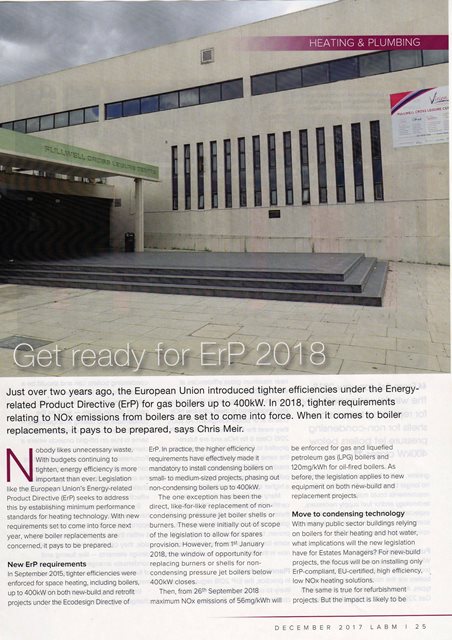 RemehaUK's tweet photo. #EstatesManagers! Are you ready for #ErP2018? Our man Chris Meir looks at the impact of the legislation on #boiler replacements in this month's @LABMmag https://t.co/O1Zkh2Iiof