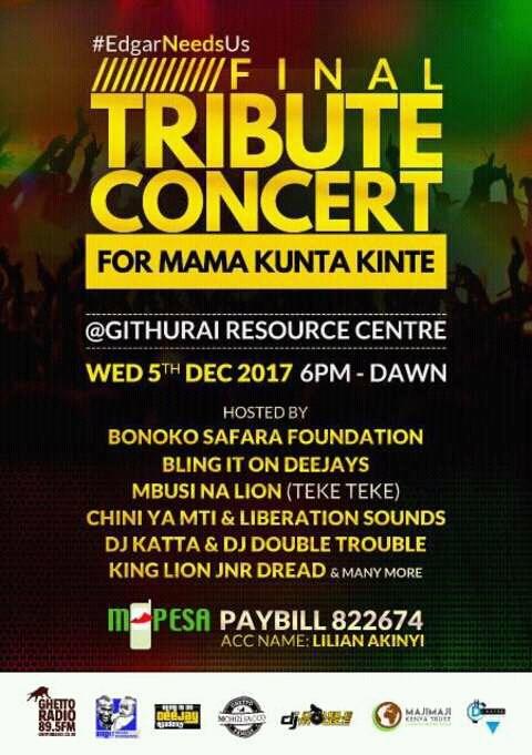 MartoValencia_'s tweet photo. ||•FINAL TRIBUTE CONCERT FOR MAMA KUNTA KINTE •||@GITHURAI RESOURCE CENTRE TODAY 6PM-DAWN 
#EdgarNeedsUs @LIBERATOREDGAR @ReggaeDesciples https://t.co/5HCx3LtTJW