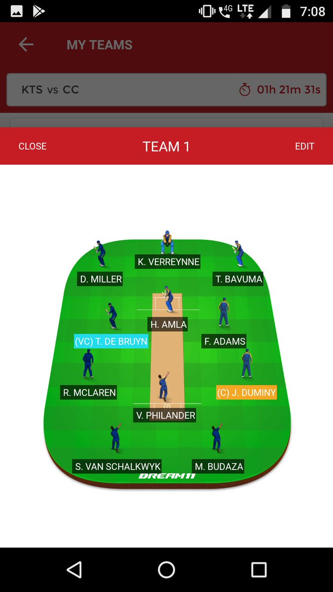 adireddyfantasy's tweet photo. #RAMSlam 
#RamSlamT20 
#Dream11 
#Dream11expert 

#ktsvscc
#KTSVSCC

Philander playing chances is high so I am taking risk if u don't want keep him in GL

Final team for small leagues

#RETWEEET to help others https://t.co/f5HD8a62qk