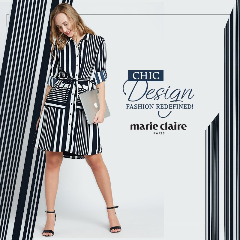 Flaunt the chic corporate look, effortlessly!

Shop the look here: goo.gl/U8arHE

#MarieClaire #ALineDress
#CorporateLook #WhiteAndNavyBlue #stripes