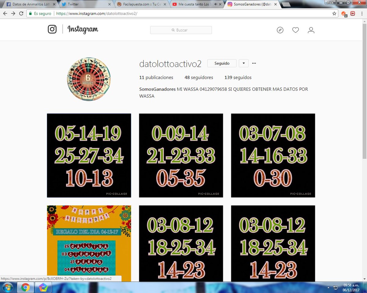 SOMOSGANADORE's tweet image. NO OLVIDES SEGUIR MI CUENTA DE @instagram  #SomosGanadores  PUBLICADO YA LOS DATOS DE HOY 06/12
@RuletaActiva1 @lottoactivo1 @DatosLotoActivo @Datosanimalitos @lotoactivo2017 @lottoactivo @lotto_activo
