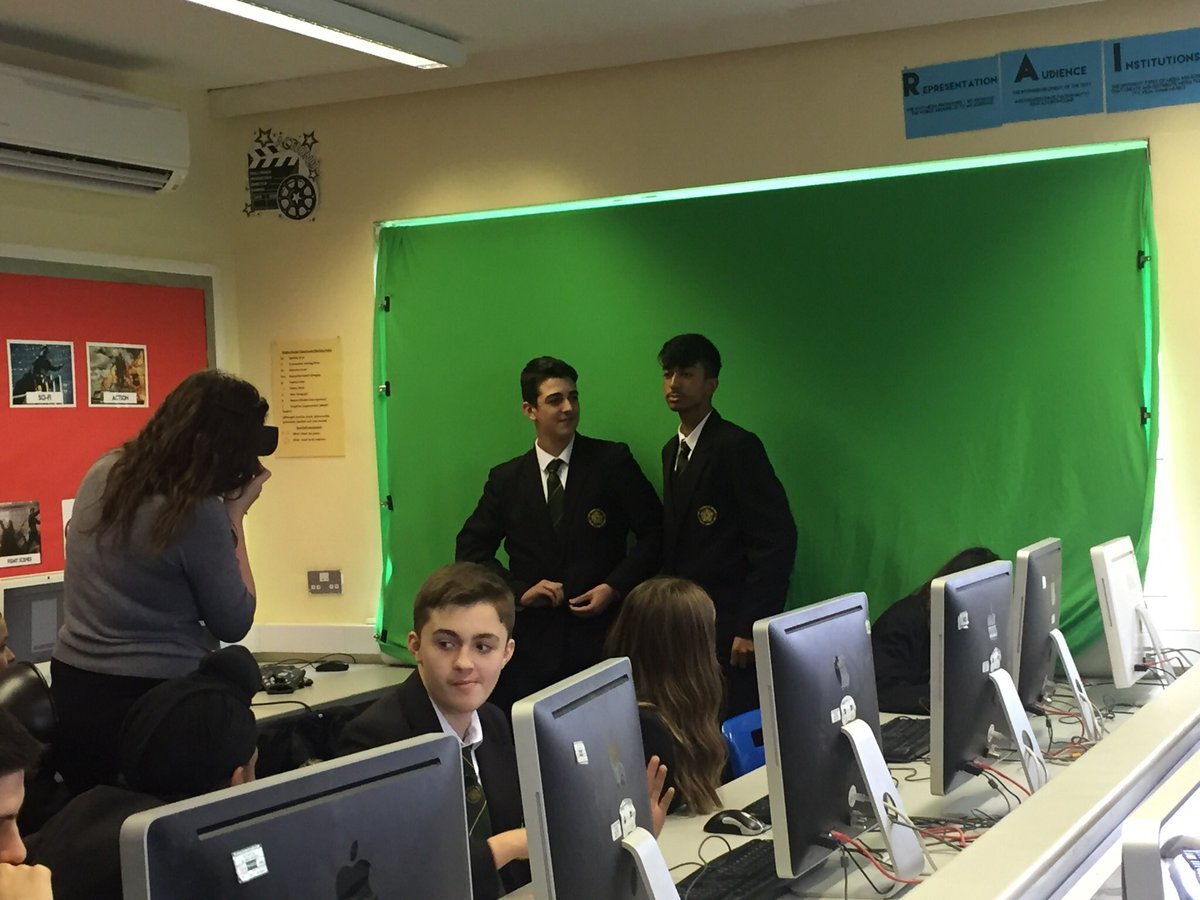MrsTreliving's tweet photo. GCSE Media using the green screen to transform themselves into Bond Posters #mediainaction https://t.co/93401UXxde