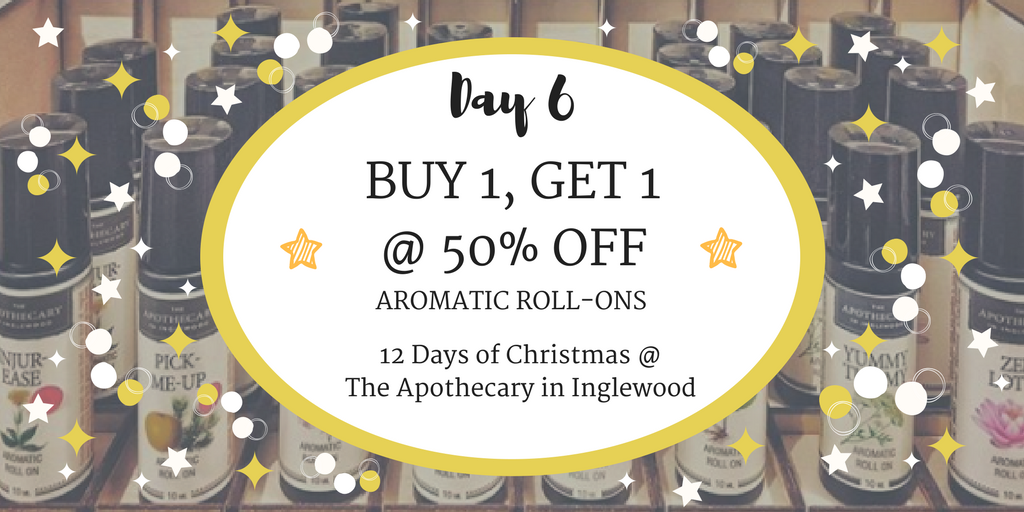 ApothecaryYYC's tweet photo. ON THE 6TH DAY OF CHRISTMAS... buy 1 Aromatic Roll On, get one 50% off! Dec. 6 only, online &amp; in-store. https://t.co/r2EP2YnU6Z #aromaticlife #essentialoils #ininglewood https://t.co/NvHWt6goYM