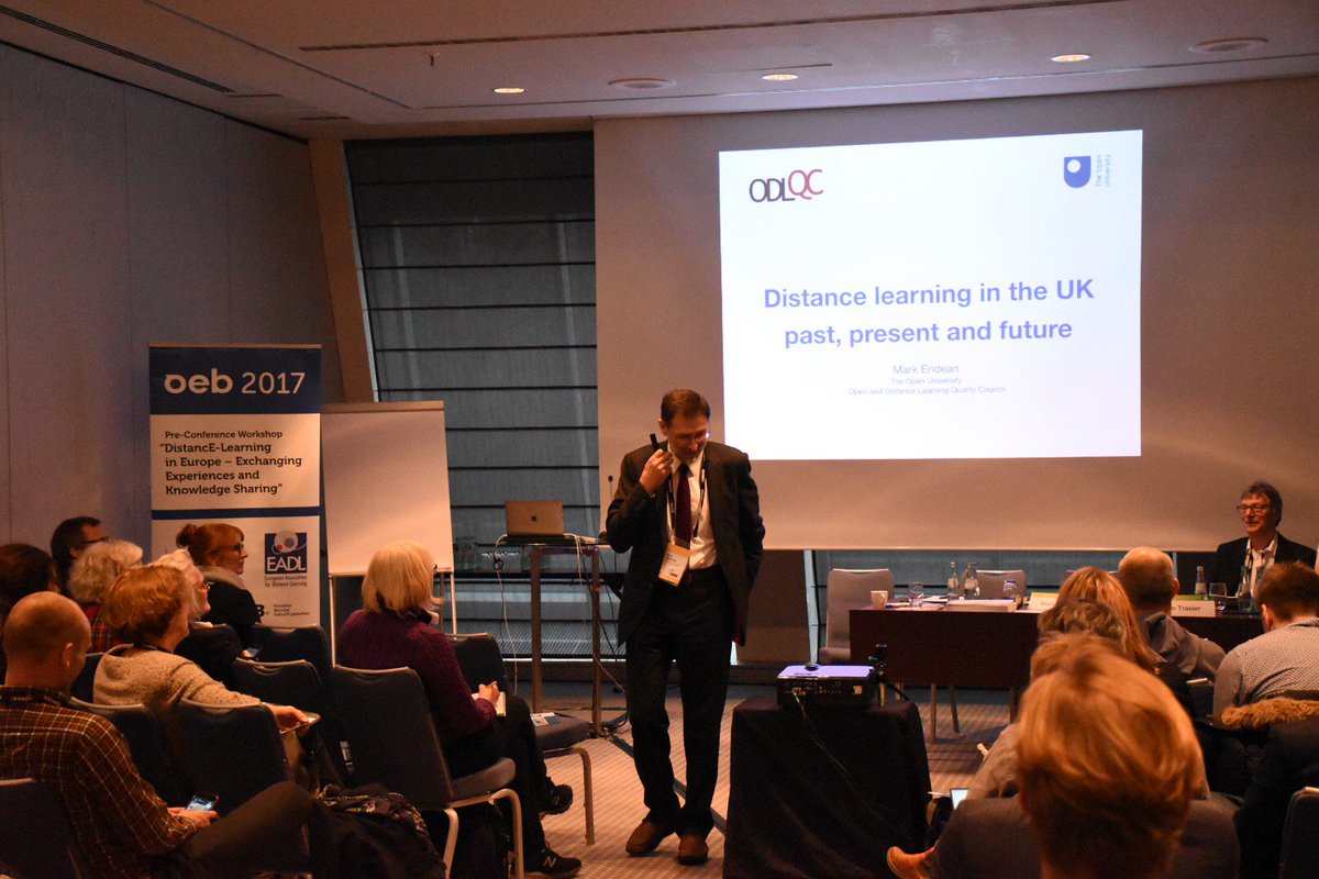 MyEADL's tweet photo. @mark_endean of the @OpenUniversity starts our first presentation, "Distance learning in the UK, past, present and future." #oeb17 #distancelearning https://t.co/aPIYgCNACi
