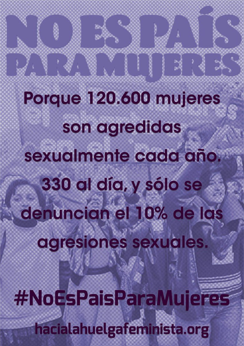 FeminismosMad's tweet photo. #NoEsPaísParaMujeres nos queremos vivas y nos queremos libres. Casi 1000 asesinadas en 14 años, 120.600 agresiones sexuales cada año, 330 cada día, 40.000 denuncias por violencia de género, y una justicia que protege a los agresores, #NoEsPaísParaMujeres. https://t.co/KLwtIT1iLb