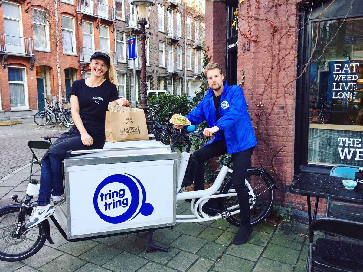 Through rain, wind and snow ☔ NO MATTER THE WEATHER, we got you. #fooddelivery #bikelife #amsterdam #tringtring #noairpollution #winteriscoming Download the app at tringtring.nl!