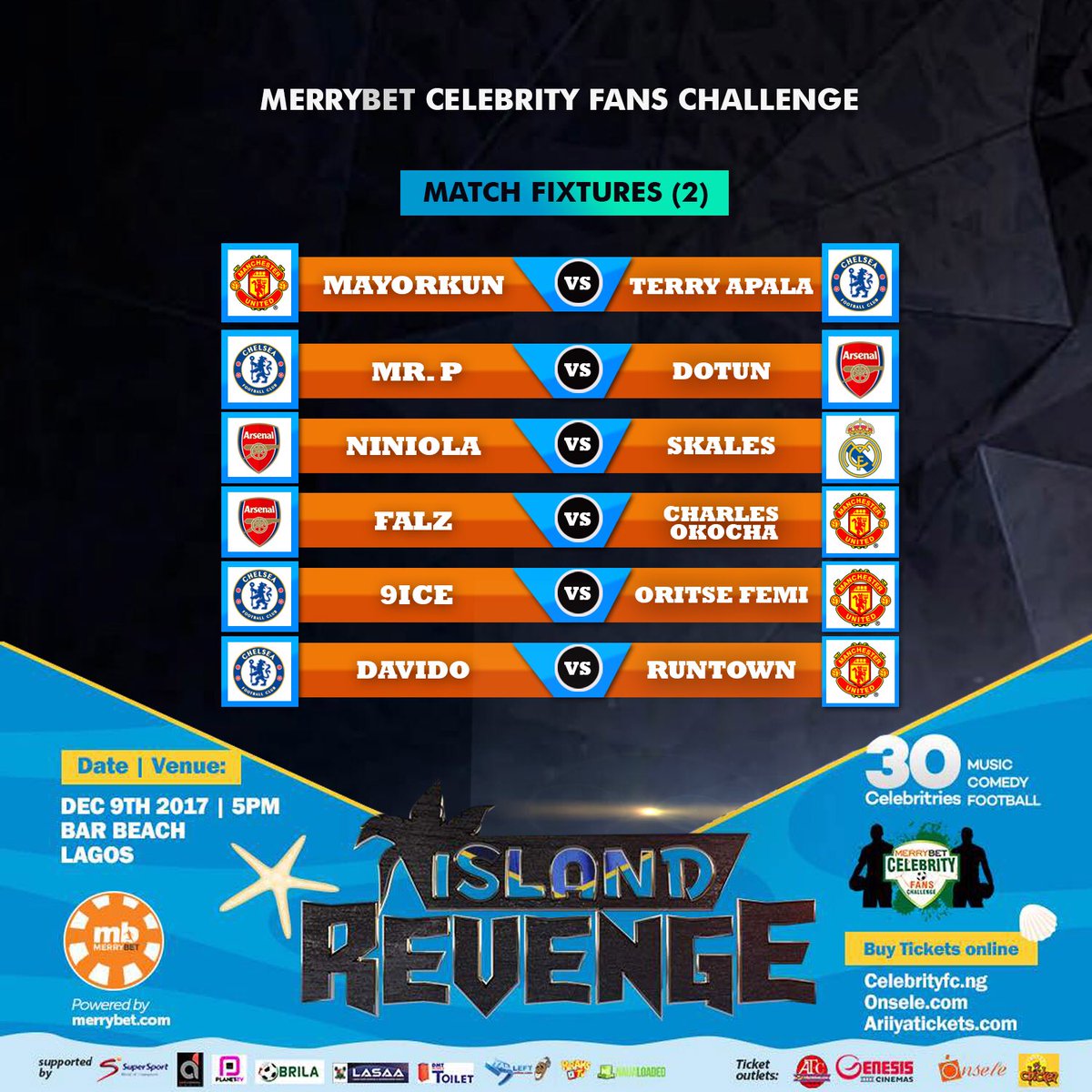 The Battle line is drawn!
#3DaysMerrybetCelebrityFC 
Powered by <a href="/Merrybetgold/">Merrybet</a>
cc <a href="/KBT_BANKOLE/">Kiibati 'Chinenye' Ebunoluwa Bankole</a>