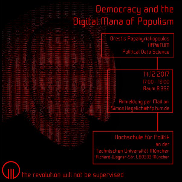 SimonHegelich's tweet image. Wollt ihr wissen, was #DigitalMana ist? #PoliticalDataScience Kolloquium nächste Woche Do mit Orestis Papakyriakopoulos.👏👏👏
@HfPMuenchen @TU_Muenchen 
(Nicht ohne anmelden!)