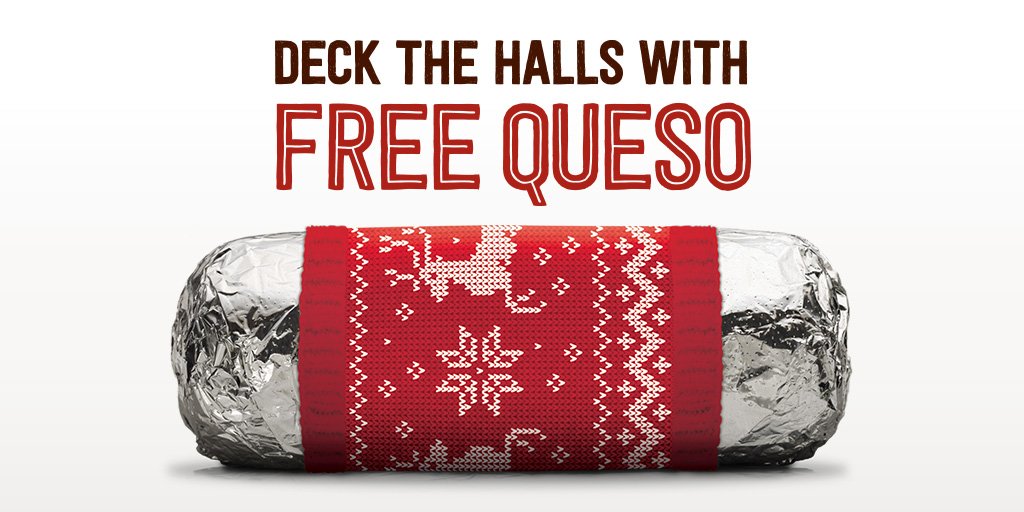 ChipotleTweets's tweet photo. Hey, if you wear your cheesiest sweater to Chipotle on Tuesday, December 12th, we’ll hook you up with FREE QUESO when you buy an entrée. Check it out: https://t.co/ttuKVrjlZt https://t.co/Uz3wDSKs66