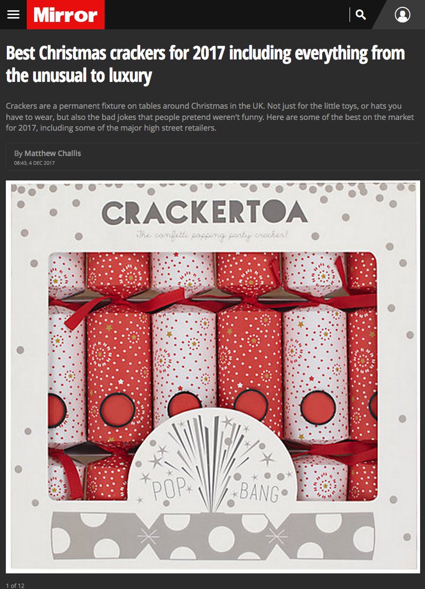 TheCrackertoa's tweet image. Crackertoa are Number 1 in the Mirror&apos;s BEST CRACKERS 
#christmas #christmasmood #christmasdecorations #christmasdecor #tablesetting #tabledecor #tabledecoration #party #crackers #crackertoa #confetti #noordinarycracker  #style #homedecor